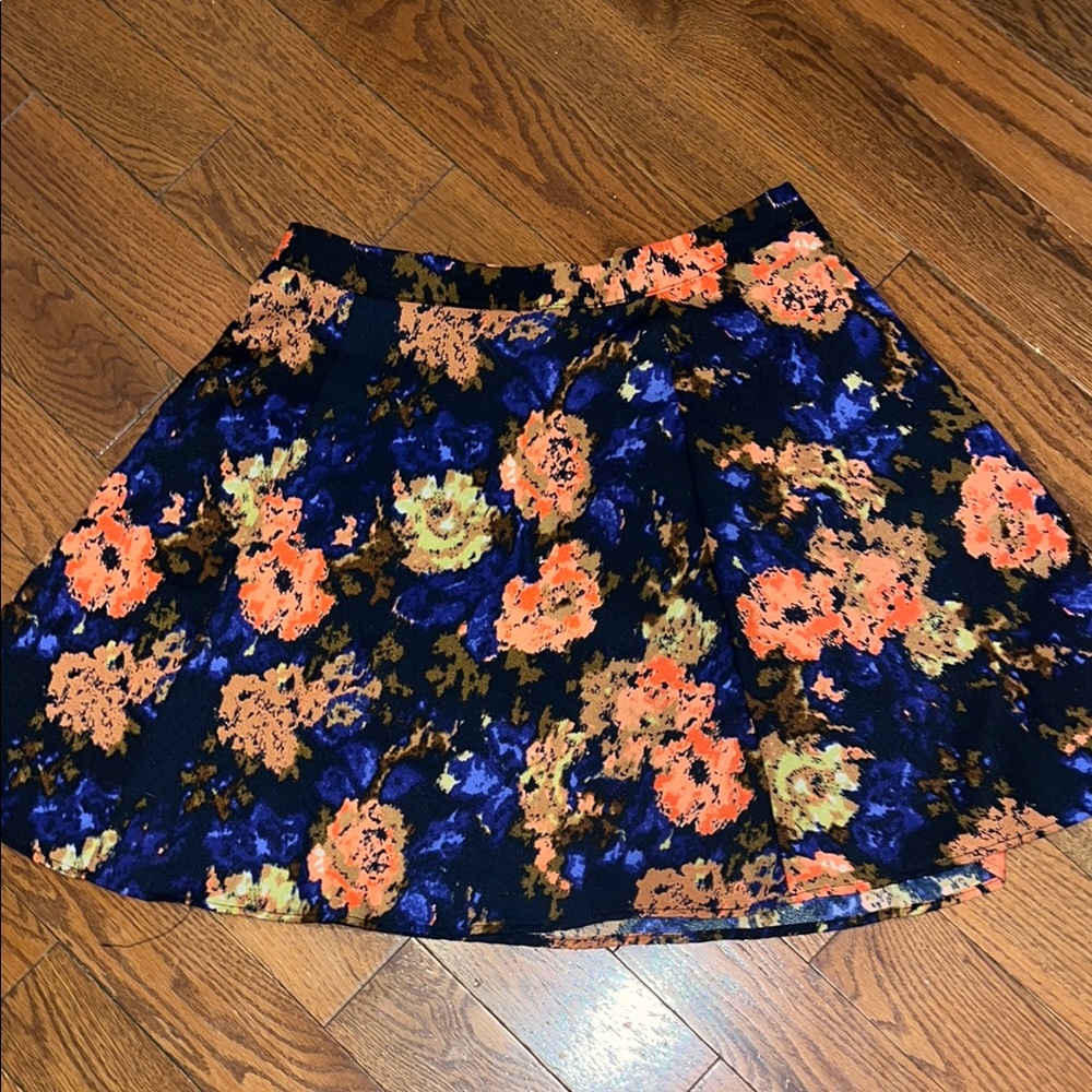 Francesca's Collections Pink and Yellow Skater Mini Skirt Casual